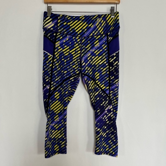 Athleta Capri Crop Lightweight Blue Yellow Leggings Size‎ S - Picture 7 of 12